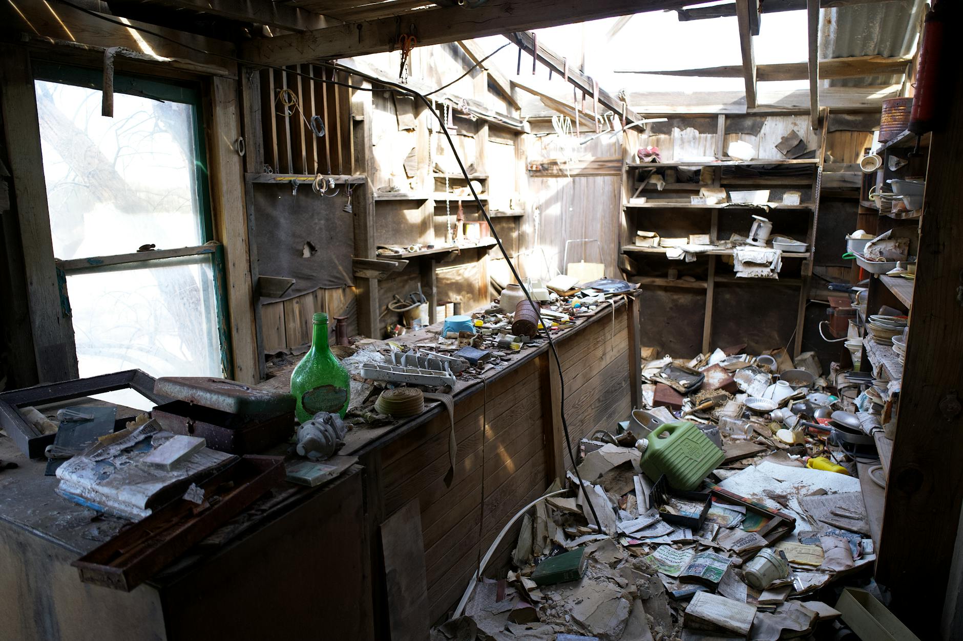 Empty building in small rural town showing signs of abandonment and decline
