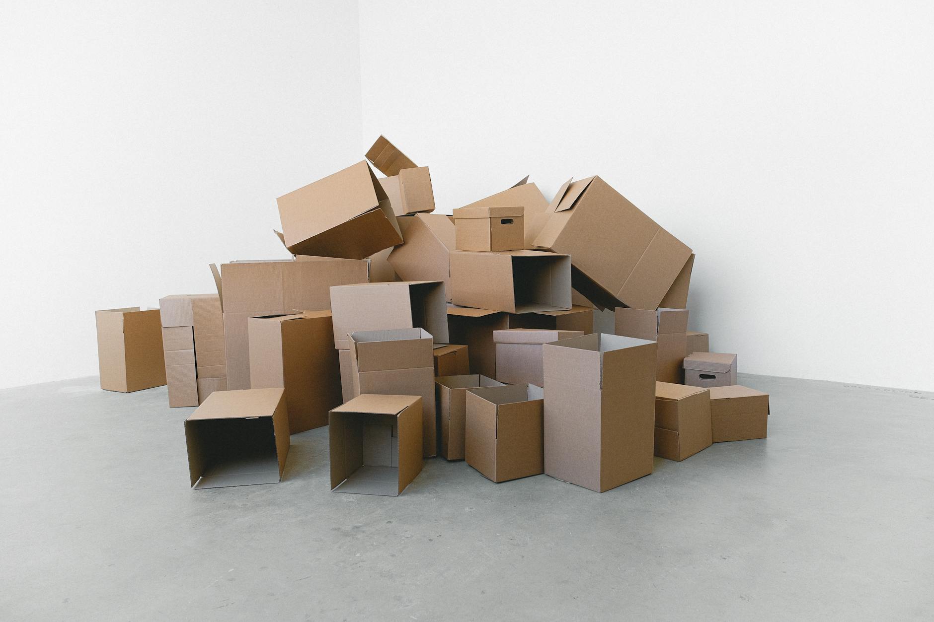 Stack of brown cardboard shipping boxes ready for delivery