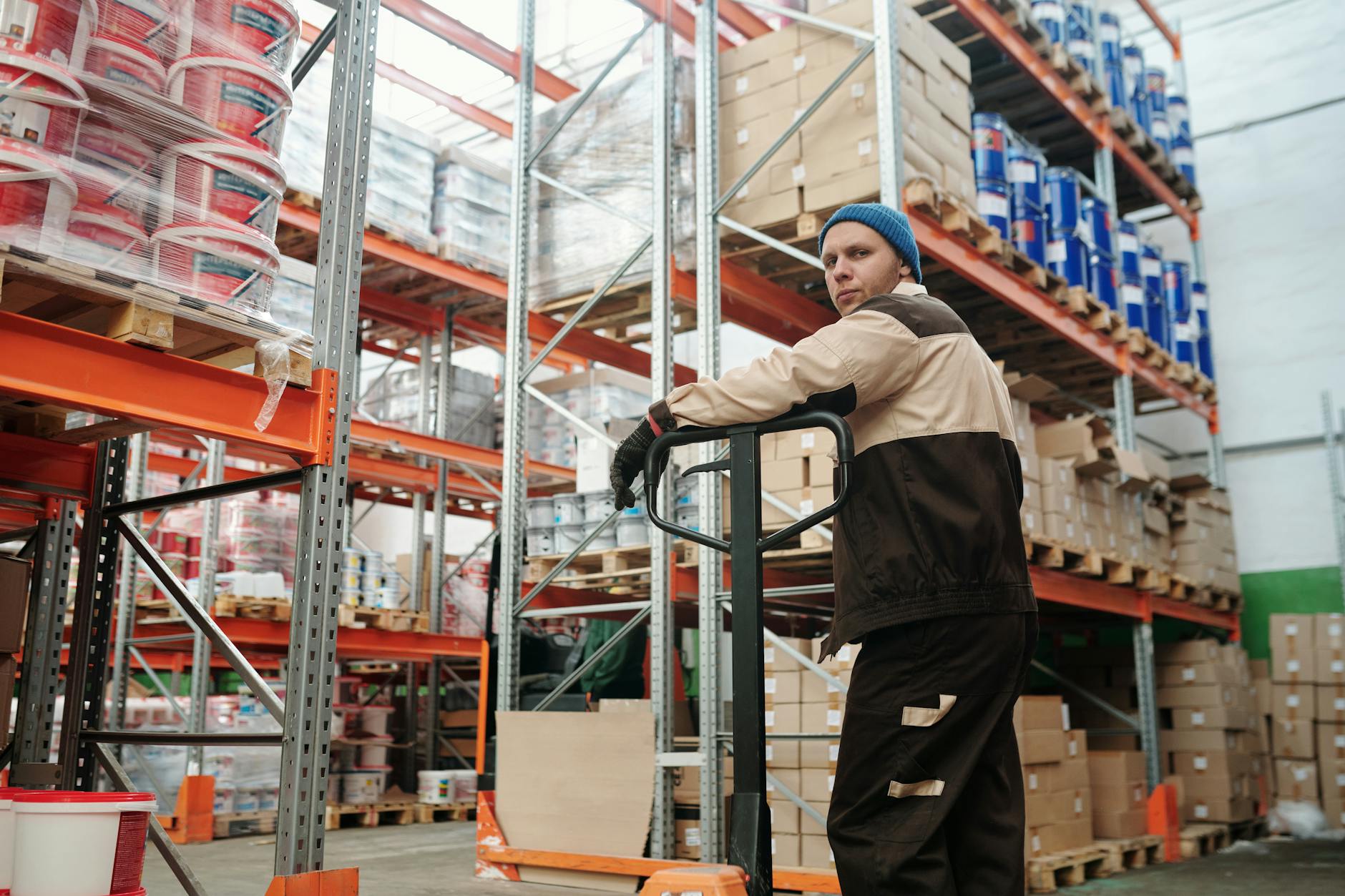 Modern warehouse facility with organized inventory and logistics operations