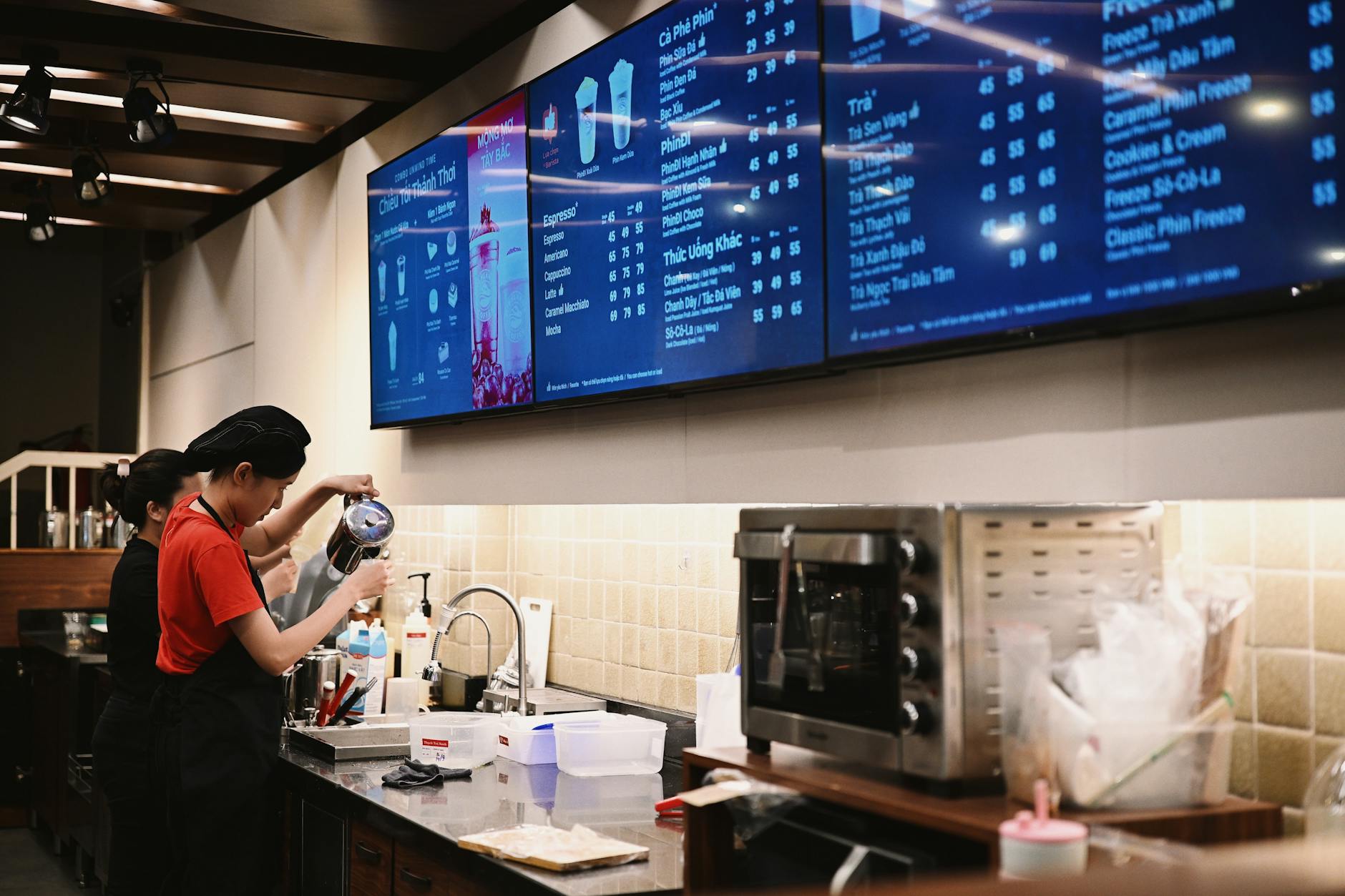 Digital menu display board at a fast food restaurant drive-thru