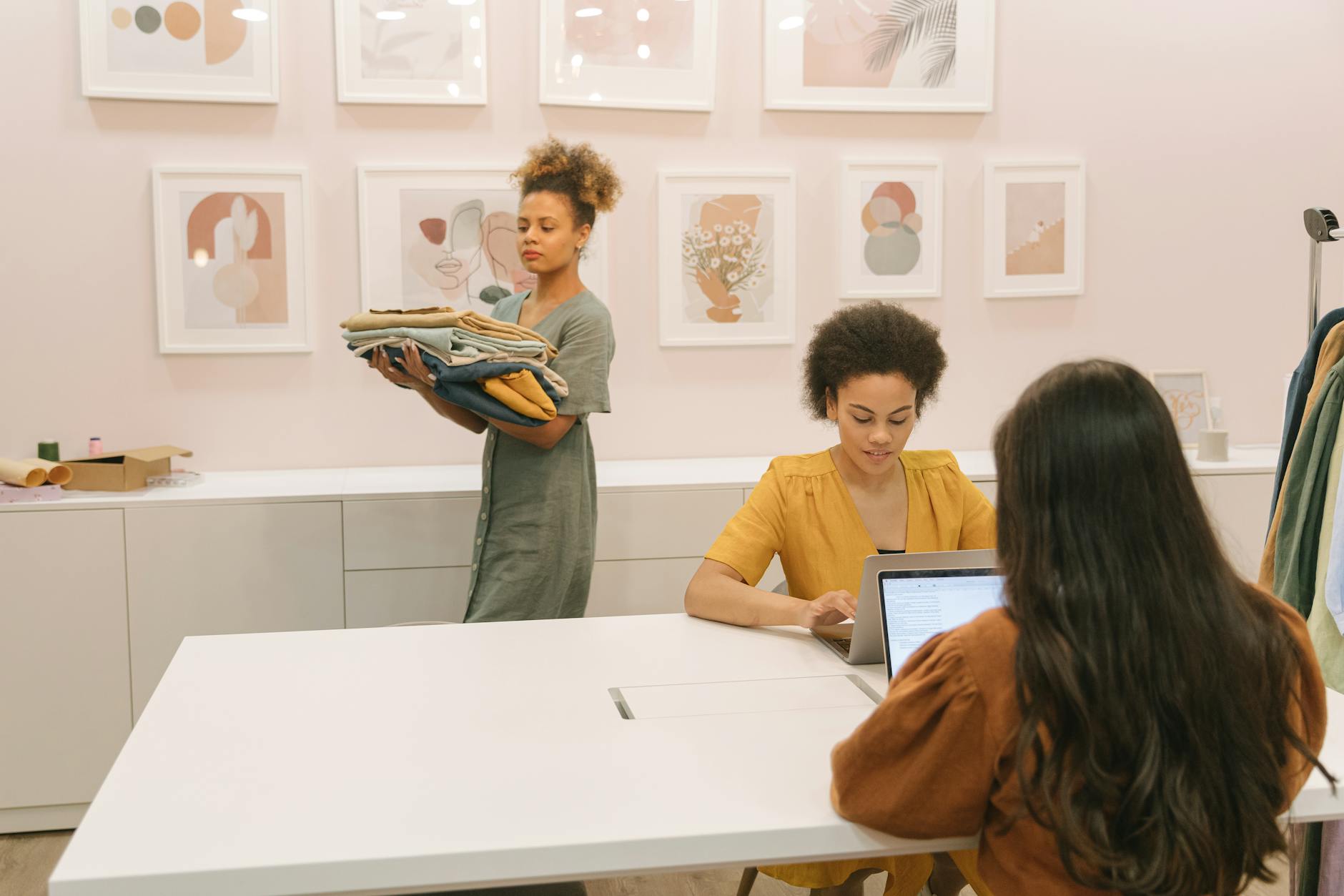 Business professionals discussing retail strategy in modern office setting