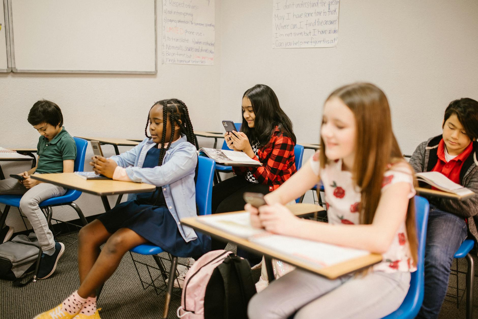 Modern educational technology equipment and devices in classroom environment