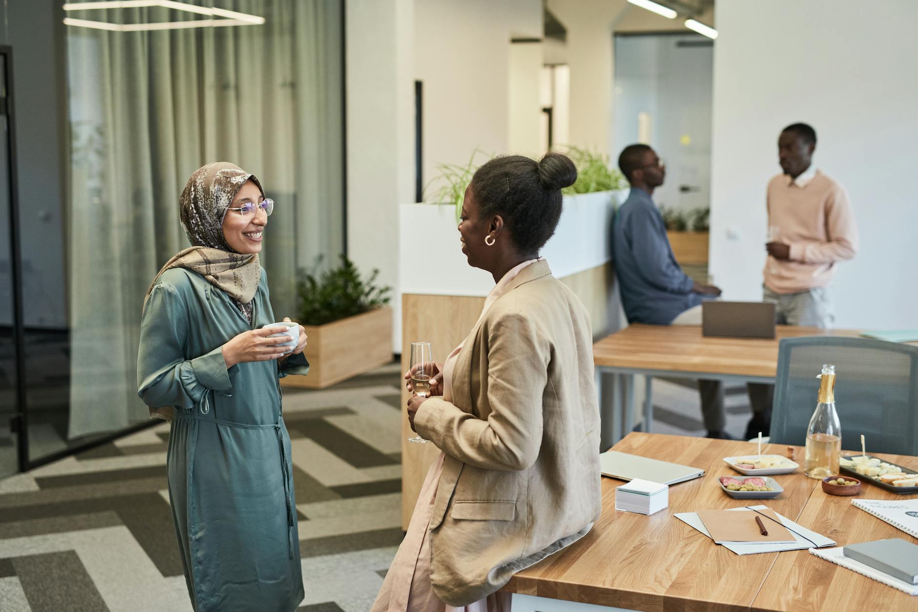 Diverse group of professionals collaborating in modern office environment