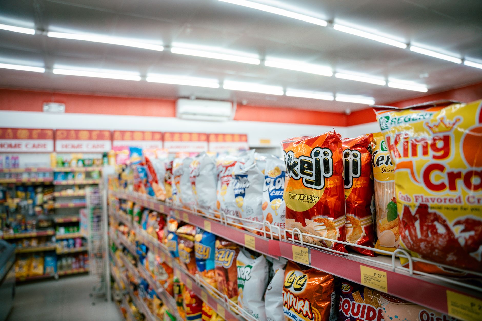 Empty grocery store aisle in an independent supermarket