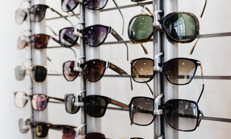 Interior of a regional optical shop with eyeglass frames on display