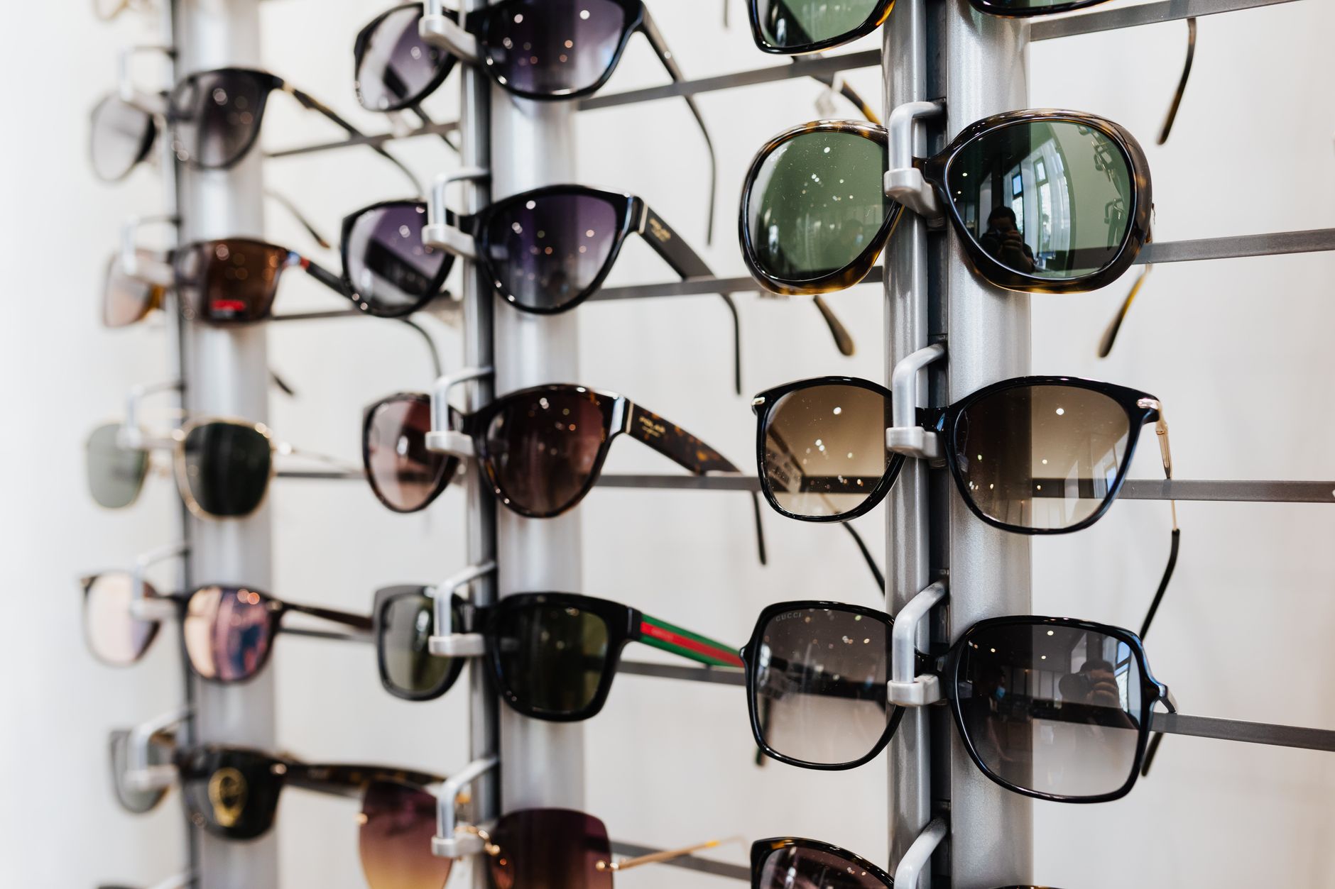 Interior of a regional optical shop with eyeglass frames on display