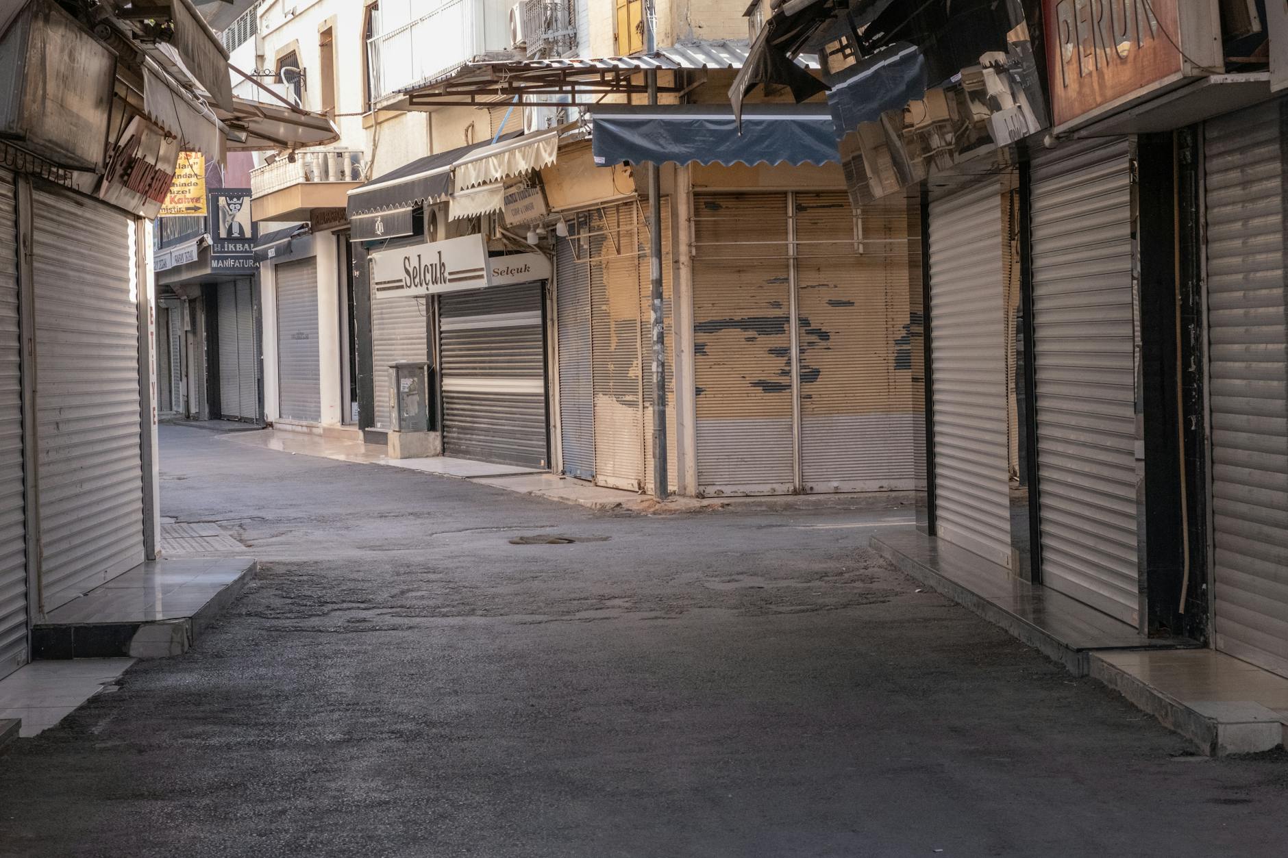 Vacant retail storefront in a small town commercial district