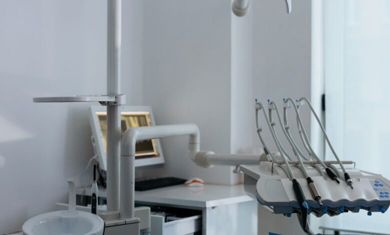 Empty waiting room inside a regional medical clinic with rows of chairs