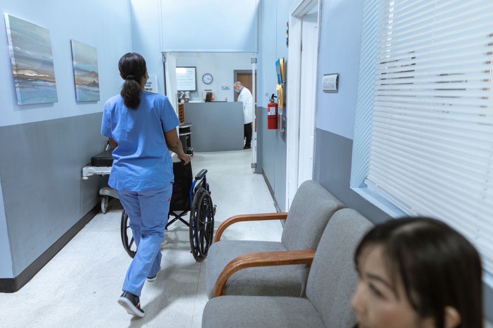 Empty hallway inside a clinical healthcare facility