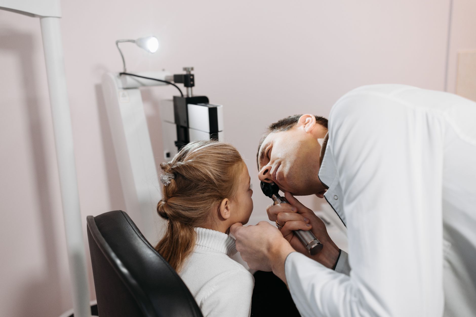Interior of a modern ophthalmology clinic with examination equipment